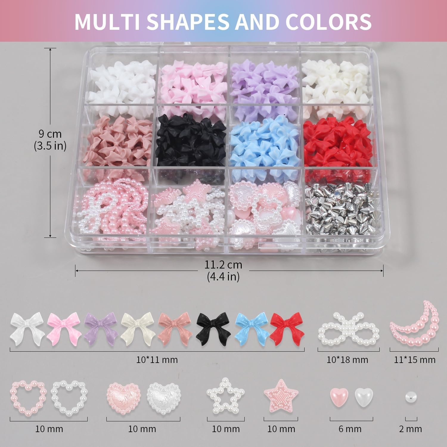 image:imageArtdone Nail Art Studs Glitter Kit 2 Boxes Multicolor 3D Charms Flower Butterfly Snake Rabbit Diamond Cute Nail Jewels for DIY Decoration with Pickup ToolsWhite  Pink  Lilac  Off White Rose Tan  Black  Blue  and Red