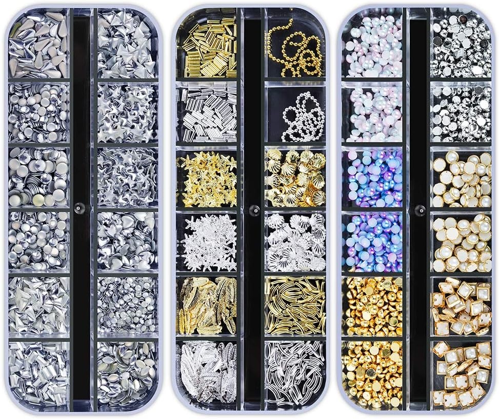 image:imageArtdone Nail Art Studs Glitter Kit 2 Boxes Multicolor 3D Charms Flower Butterfly Snake Rabbit Diamond Cute Nail Jewels for DIY Decoration with Pickup Tools12boxes