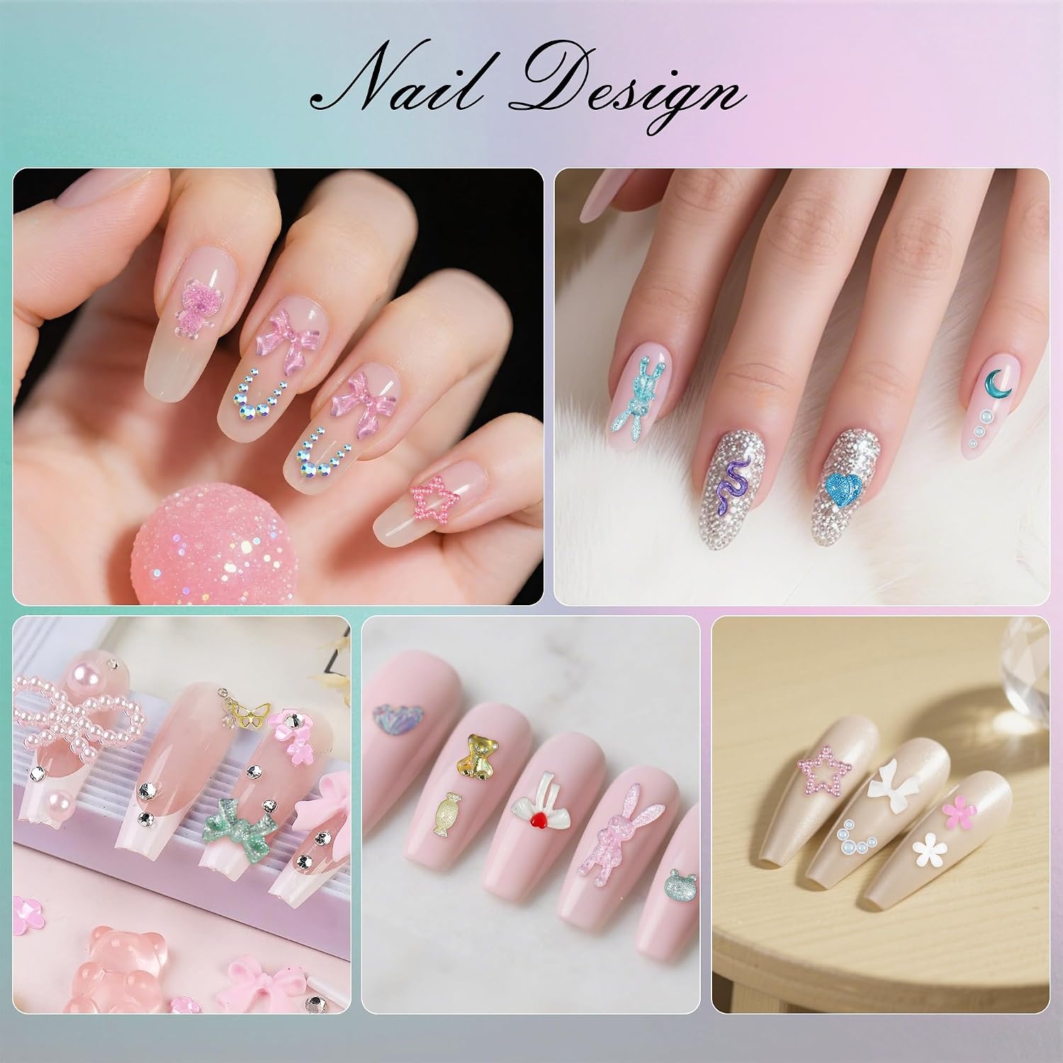 image:imageArtdone Nail Art Studs Glitter Kit 2 Boxes Multicolor 3D Charms Flower Butterfly Snake Rabbit Diamond Cute Nail Jewels for DIY Decoration with Pickup Toolsmulticolor