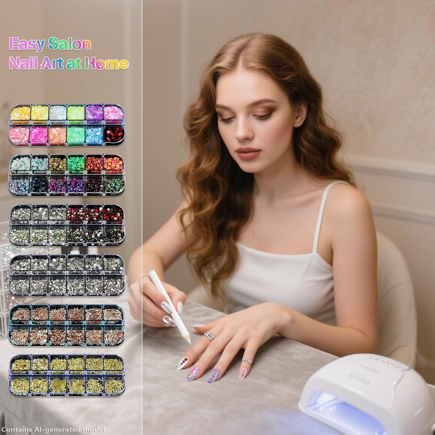image:imageArtdone Nail Art Studs Glitter Kit 2 Boxes Multicolor 3D Charms Flower Butterfly Snake Rabbit Diamond Cute Nail Jewels for DIY Decoration with Pickup ToolsMulticolor and design set
