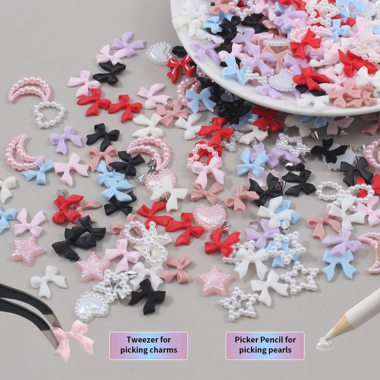 image:imageArtdone Nail Art Studs Glitter Kit 2 Boxes Multicolor 3D Charms Flower Butterfly Snake Rabbit Diamond Cute Nail Jewels for DIY Decoration with Pickup ToolsWhite  Pink  Lilac  Off White Rose Tan  Black  Blue  and Red