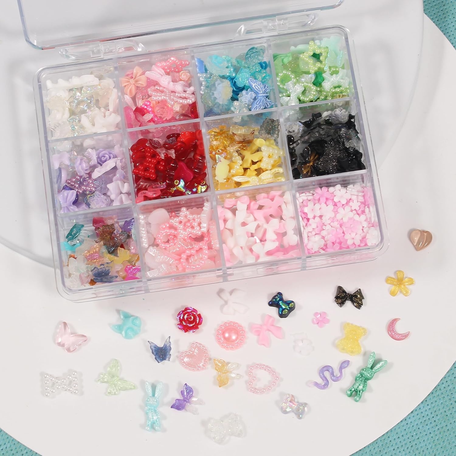 image:imageArtdone Nail Art Studs Glitter Kit 2 Boxes Multicolor 3D Charms Flower Butterfly Snake Rabbit Diamond Cute Nail Jewels for DIY Decoration with Pickup Toolsmulticolor