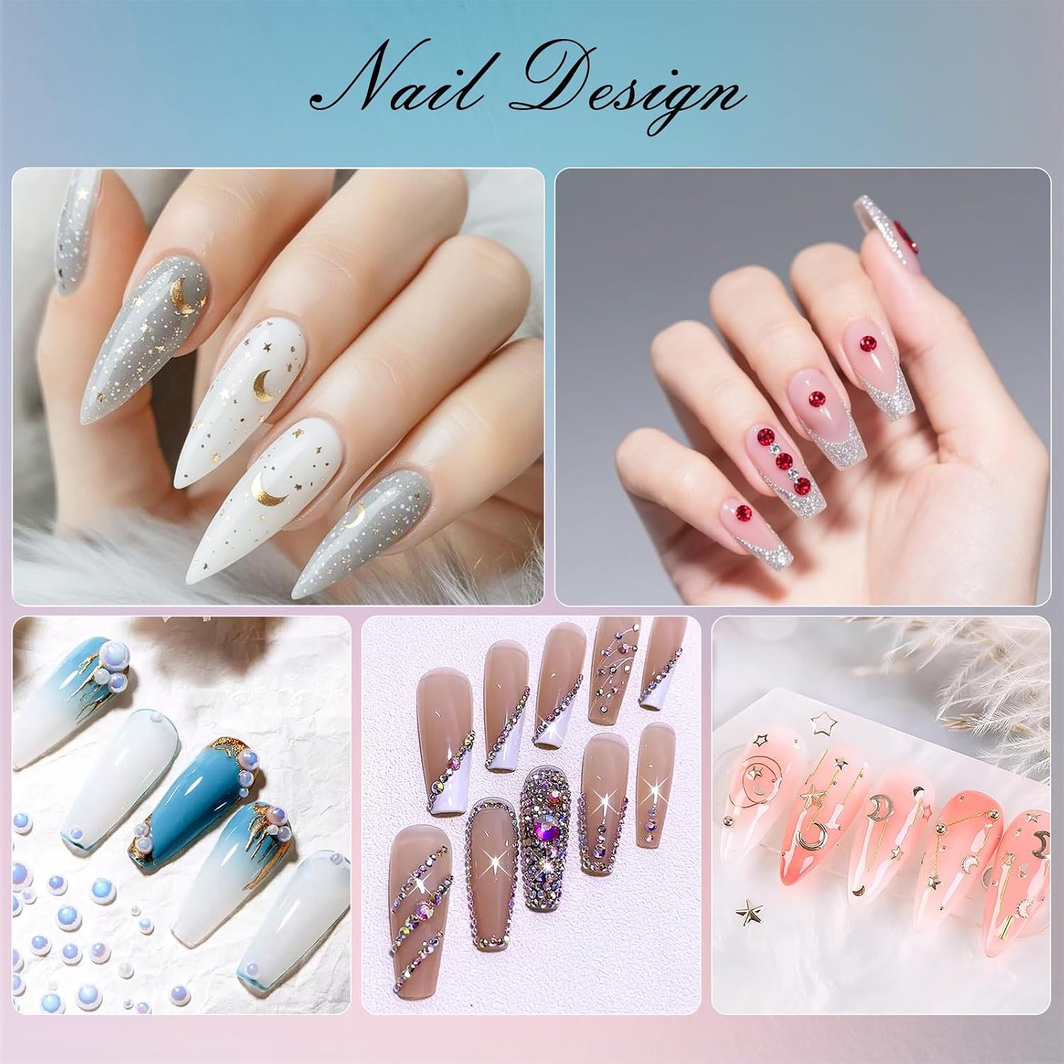 image:imageArtdone Nail Art Studs Glitter Kit 2 Boxes Multicolor 3D Charms Flower Butterfly Snake Rabbit Diamond Cute Nail Jewels for DIY Decoration with Pickup ToolsMulticolor and design set