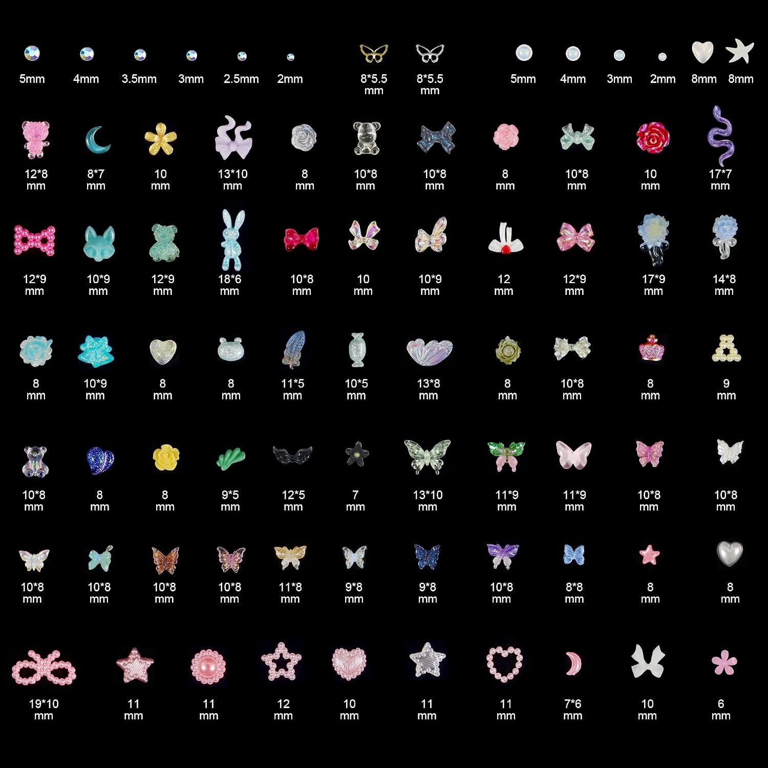 image:imageArtdone Nail Art Studs Glitter Kit 2 Boxes Multicolor 3D Charms Flower Butterfly Snake Rabbit Diamond Cute Nail Jewels for DIY Decoration with Pickup Toolsmulticolor