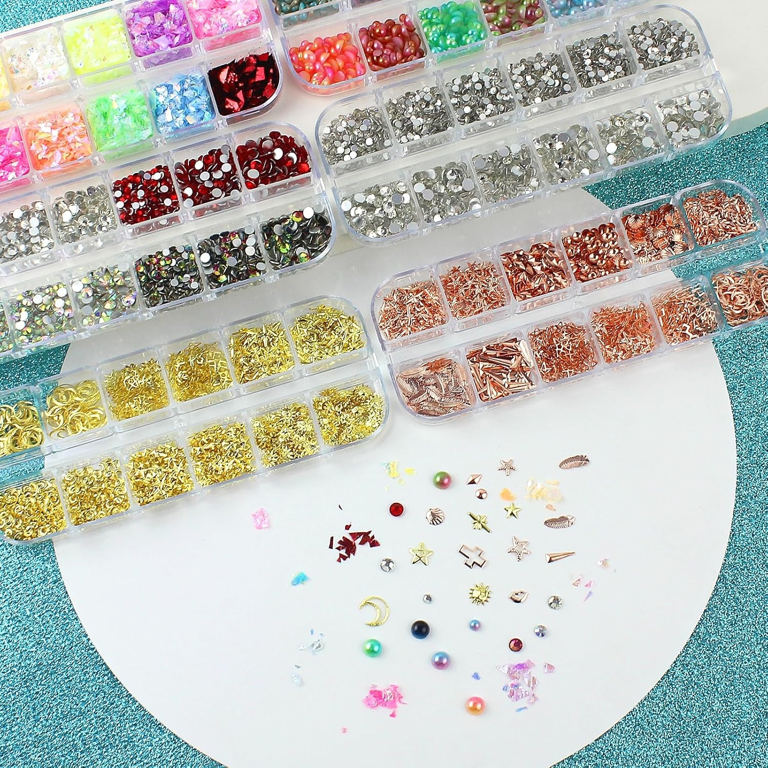 image:imageArtdone Nail Art Studs Glitter Kit 2 Boxes Multicolor 3D Charms Flower Butterfly Snake Rabbit Diamond Cute Nail Jewels for DIY Decoration with Pickup ToolsMulticolor and design set