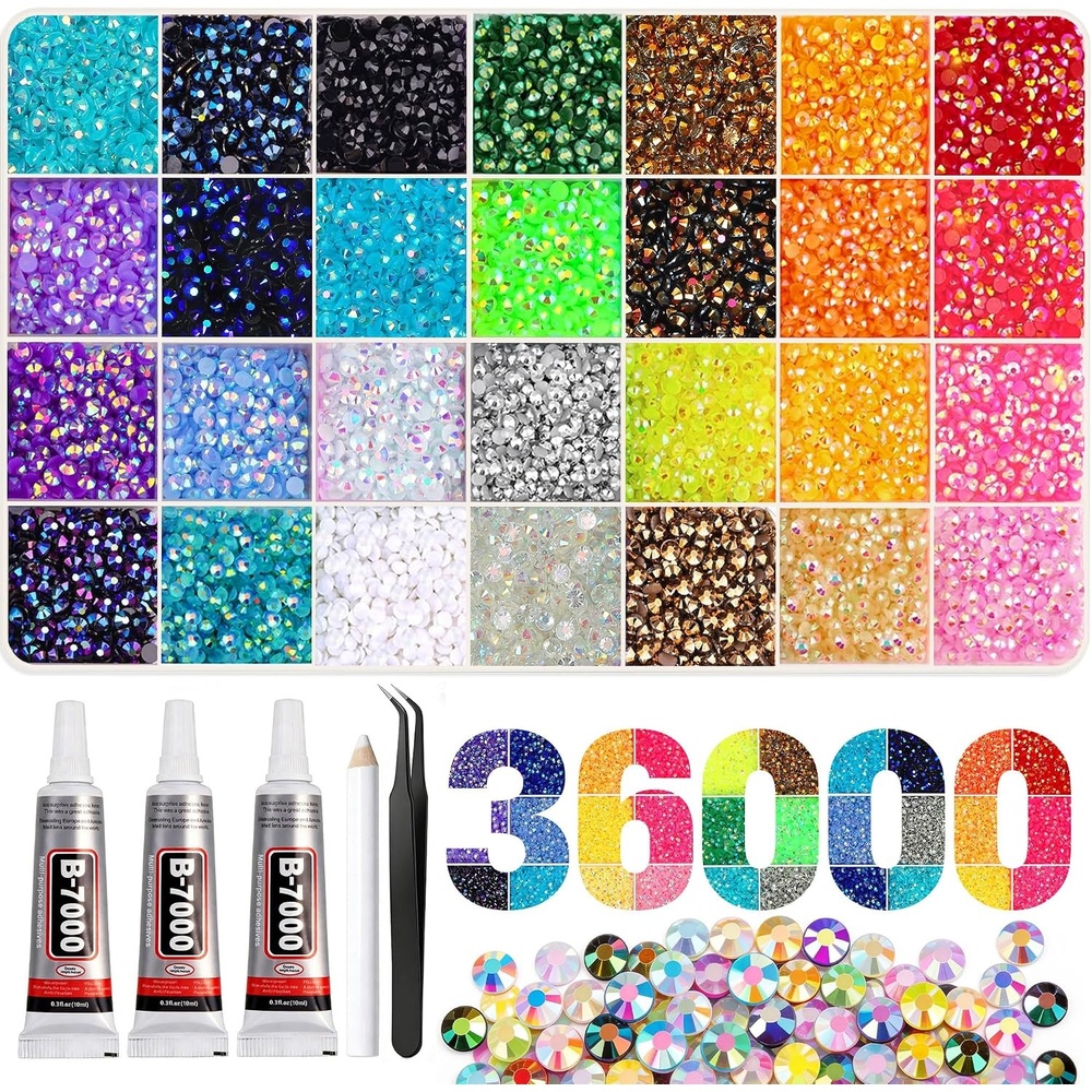 image:imageArtdone Nail Art Studs Glitter Kit 2 Boxes Multicolor 3D Charms Flower Butterfly Snake Rabbit Diamond Cute Nail Jewels for DIY Decoration with Pickup Tools3mm 28Colors  36000Pcs  Jelly AB