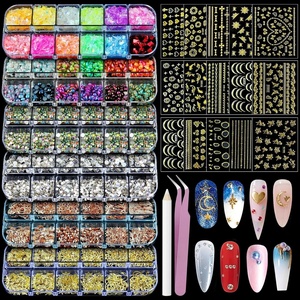 image:imageArtdone Nail Art Studs Glitter Kit 2 Boxes Multicolor 3D Charms Flower Butterfly Snake Rabbit Diamond Cute Nail Jewels for DIY Decoration with Pickup ToolsMulticolor and design set