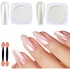 image:imageArtdone Chrome Nail Powder Coffee Color Iridescent Aurora Powder Metallic Mirror Effect Pigment Pearlescent Mermaid Pigment Pearl Glitter Dust Kit Nail Art Decoration Resin Craftwhite and gold