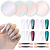 image:imageArtdone Chrome Nail Powder Coffee Color Iridescent Aurora Powder Metallic Mirror Effect Pigment Pearlescent Mermaid Pigment Pearl Glitter Dust Kit Nail Art Decoration Resin Craft4pcs white chrome powder