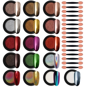 image:imageArtdone 16 Jars Chrome Nail Powder Magic White Pearl Kit Mirror Effect Silver Metallic Holographic Dip Nail Powder Decoration Iridescent Aurora Mermaid Pigment16 Colors Chrome