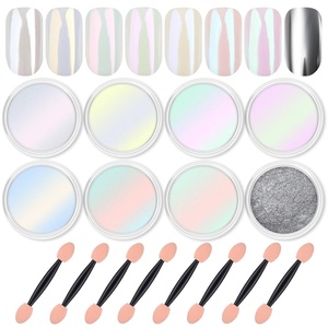 image:imageArtdone 16 Jars Chrome Nail Powder Magic White Pearl Kit Mirror Effect Silver Metallic Holographic Dip Nail Powder Decoration Iridescent Aurora Mermaid Pigment8 jars pearl chrome