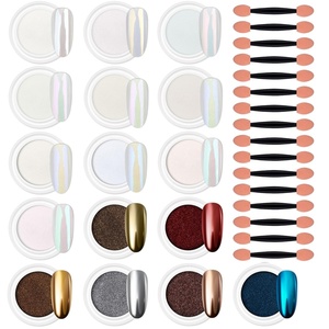 image:imageArtdone 16 Jars Chrome Nail Powder Magic White Pearl Kit Mirror Effect Silver Metallic Holographic Dip Nail Powder Decoration Iridescent Aurora Mermaid Pigment16 Colors Pearl And Chrome