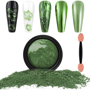 image:imageArtdone Chrome Nail Powder Coffee Color Iridescent Aurora Powder Metallic Mirror Effect Pigment Pearlescent Mermaid Pigment Pearl Glitter Dust Kit Nail Art Decoration Resin CraftGreen mirror powder