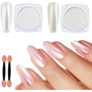 image:imageArtdone Chrome Nail Powder Coffee Color Iridescent Aurora Powder Metallic Mirror Effect Pigment Pearlescent Mermaid Pigment Pearl Glitter Dust Kit Nail Art Decoration Resin Craftwhite and gold