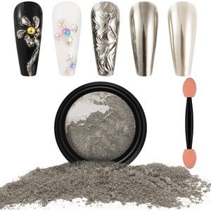 image:imageArtdone Chrome Nail Powder Coffee Color Iridescent Aurora Powder Metallic Mirror Effect Pigment Pearlescent Mermaid Pigment Pearl Glitter Dust Kit Nail Art Decoration Resin CraftLight Silver