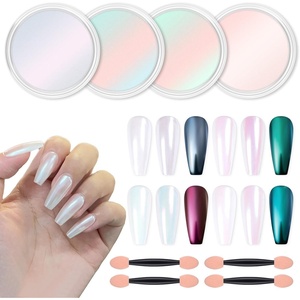 image:imageArtdone Chrome Nail Powder Coffee Color Iridescent Aurora Powder Metallic Mirror Effect Pigment Pearlescent Mermaid Pigment Pearl Glitter Dust Kit Nail Art Decoration Resin Craft4pcs white chrome powder