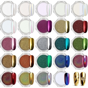 image:imageArtdone 2 Jars Chrome Nail Pearl Powder Silver and Gold Iridescent Aurora Powder Metallic Mirror Effect Pigment Pearlescent Mermaid Pearl Dust Kit Decoration Acrylic Resin Craft24 Colors Pearl and Chrome