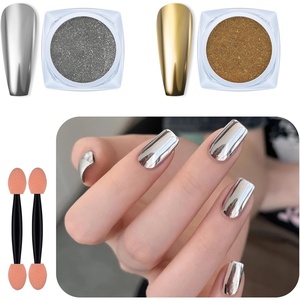 image:imageArtdone 2 Jars Chrome Nail Pearl Powder Silver and Gold Iridescent Aurora Powder Metallic Mirror Effect Pigment Pearlescent Mermaid Pearl Dust Kit Decoration Acrylic Resin CraftSilver and Gold